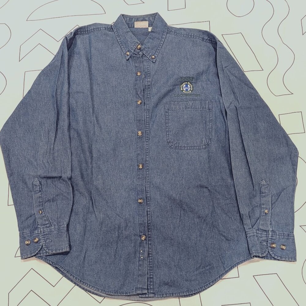 Authentic Burlington Northern Santa Fe Denim Work Shirt - Mens Medium